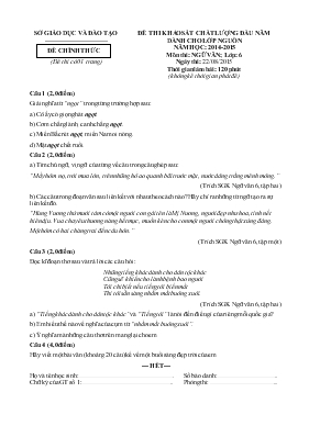 Đề thi khảo sát chất lượng đầu năm dành cho lớp nguồn năm học 2014 - 2015 môn thi Ngữ văn, lớp 6